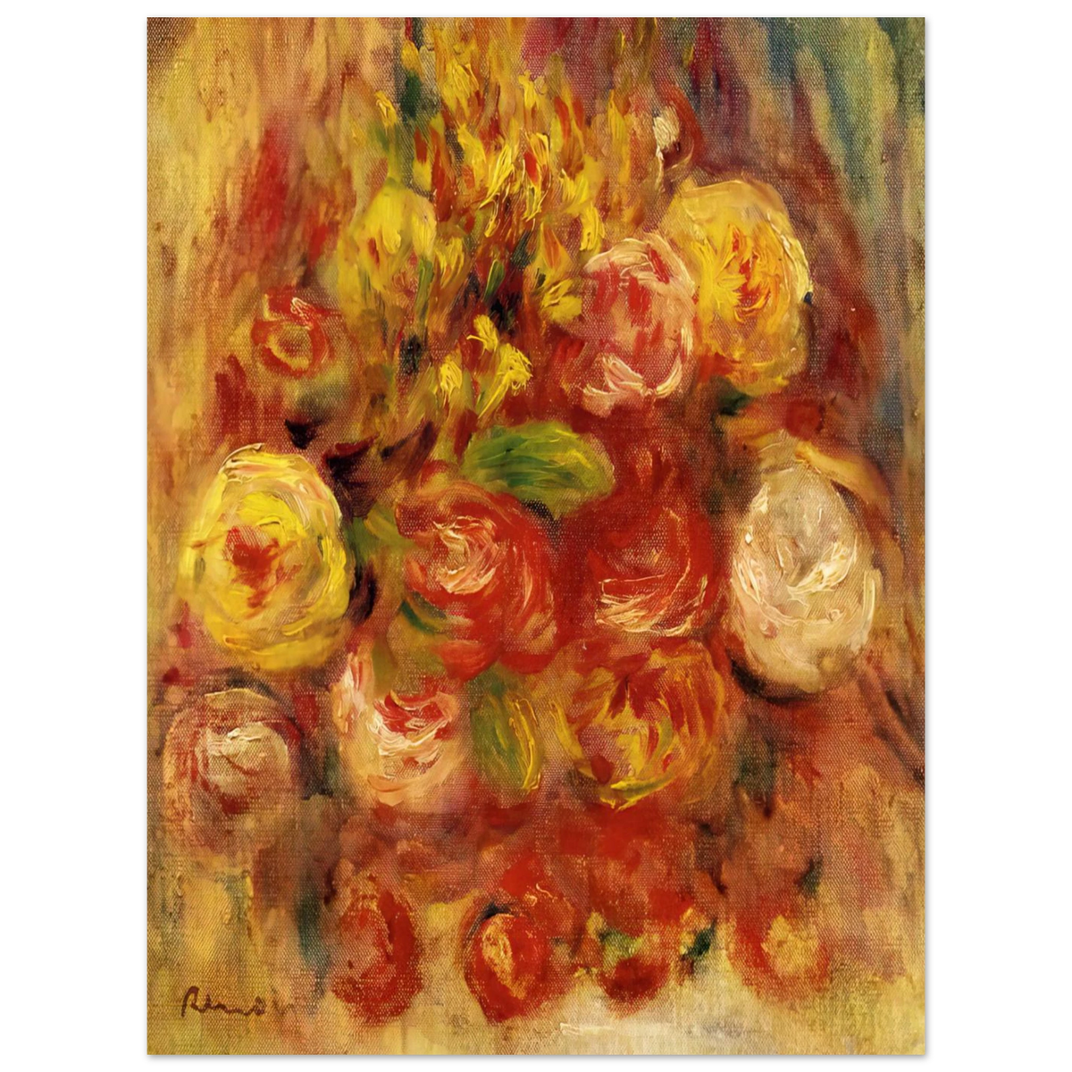 Flowers In A Vase With Blue Decoration by Pierre-Auguste Renoir – art poster