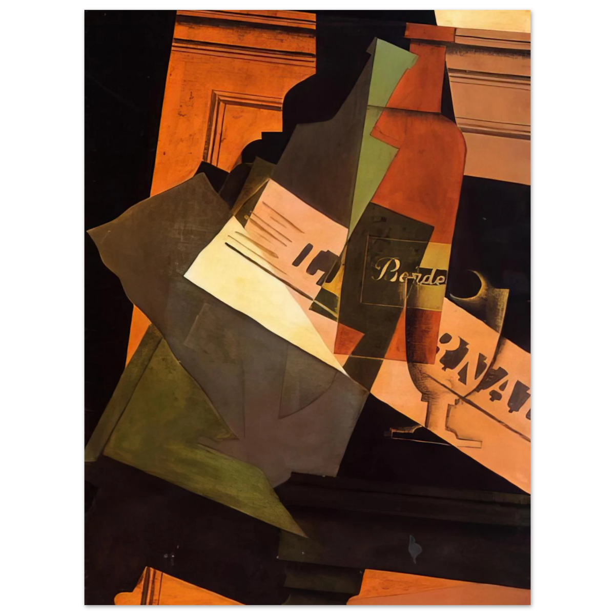 Bottle Glass And Newspaper by Juan Gris – art poster