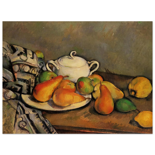 Sugarbowl, Pears and Tablecloth by Paul Cézanne – art poster, view 2