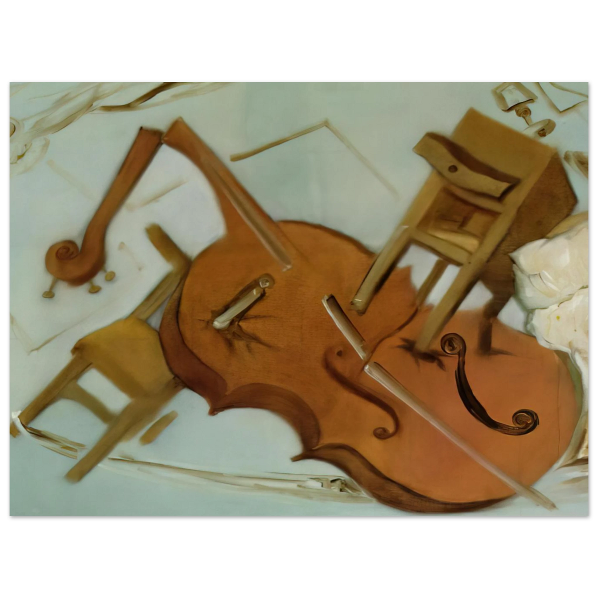 Bed Chair And Bedside Table Ferociously Attacking A Cello by Salvador Dali – art poster