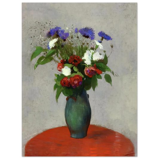 Vase Of Flowers On A Red Tablecloth by Odilon Redon – art poster, view 2