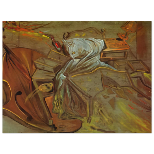 Bed And Two Bedside Tables Ferociously Attacking A Cello by Salvador Dali – art poster, view 2