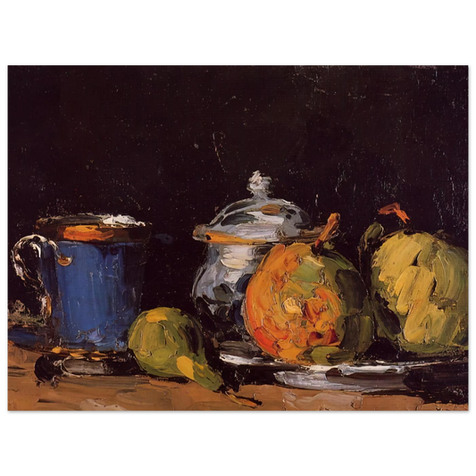 Sugar Bowl, Pears and Blue Cup by Paul Cézanne – art poster, view 2