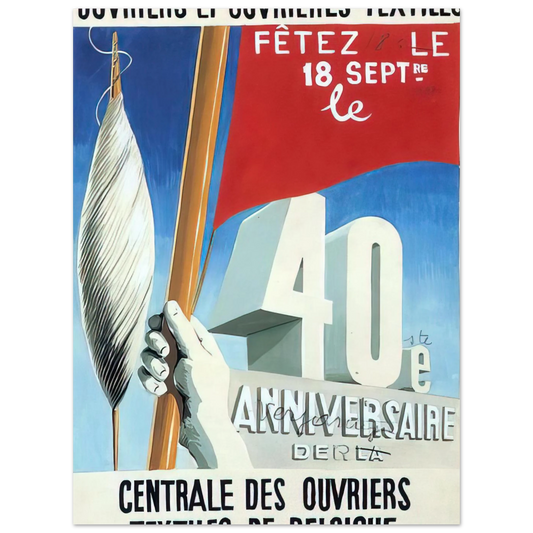 Project Of Poster The Center Of Textile Workers In Belgium Celebration On 18th September by René Magritte (1938) – art poster, view 2