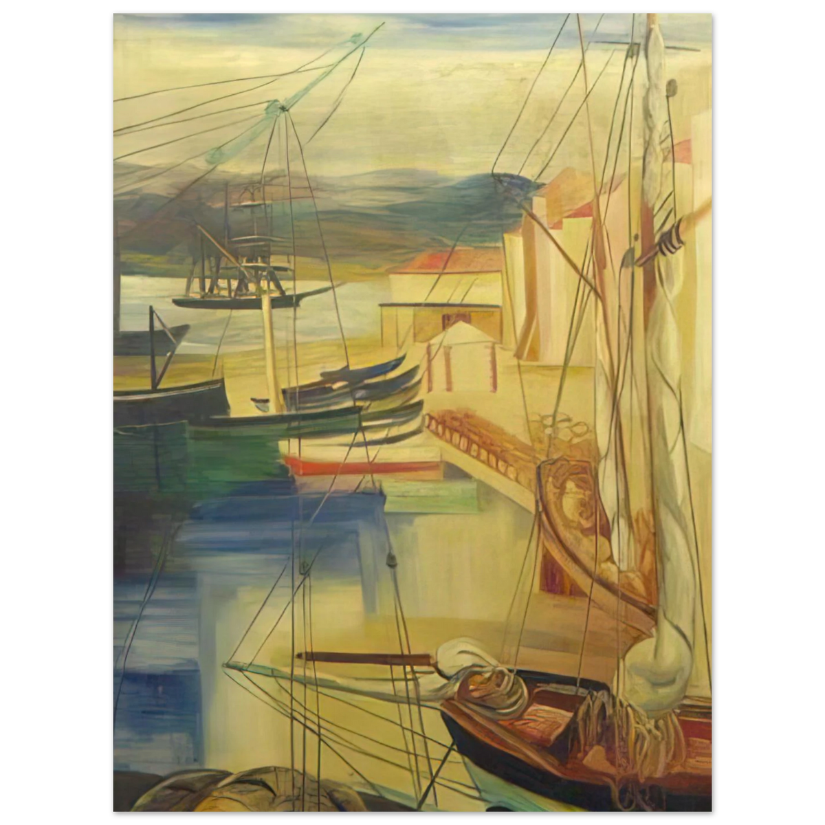 Ships Moored Along The Docks by Moise Kisling – art poster