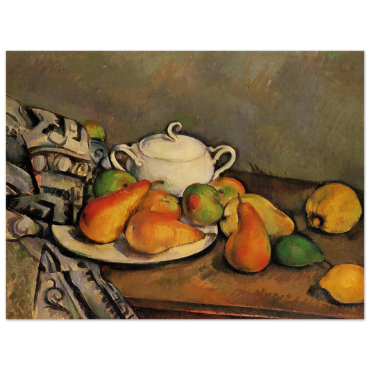 Sugarbowl, Pears and Tablecloth by Paul Cézanne – art poster