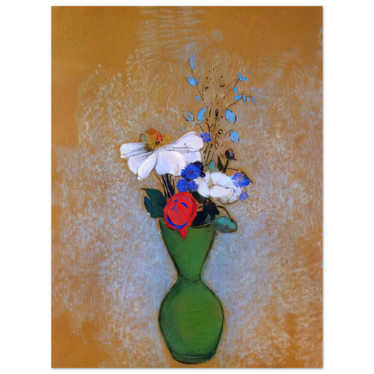 Rose Peony And Cornflowers In A Green Vase by Odilon Redon – art poster