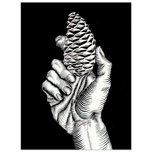 Hand With Fir Cone by M.C. Escher – art poster