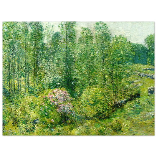 Spring Landscape With A Farmer And White Horse by Childe Hassam – art poster