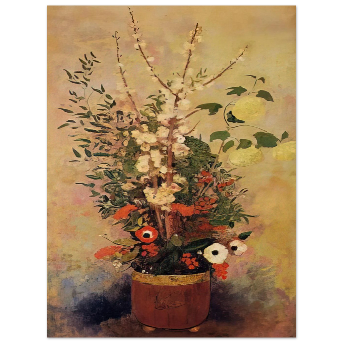Vase Of Flowers With Branches Of A Flowering Apple Tree by Odilon Redon – art poster, view 2