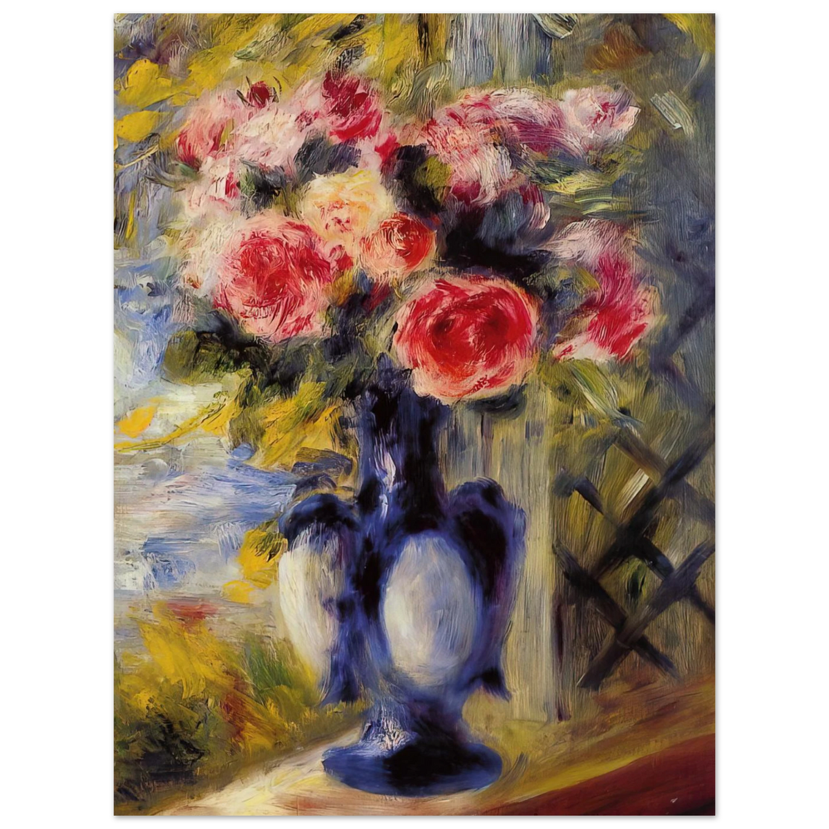 Bouquet Of Roses In A Blue Vase by Pierre-Auguste Renoir – art poster, view 2