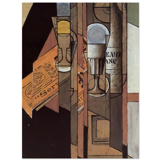 Glasses Newspaper And Bottle Of Wine by Juan Gris – art poster