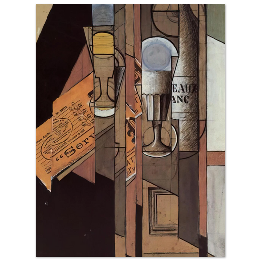 Glasses Newspaper And Bottle Of Wine by Juan Gris – art poster, view 2