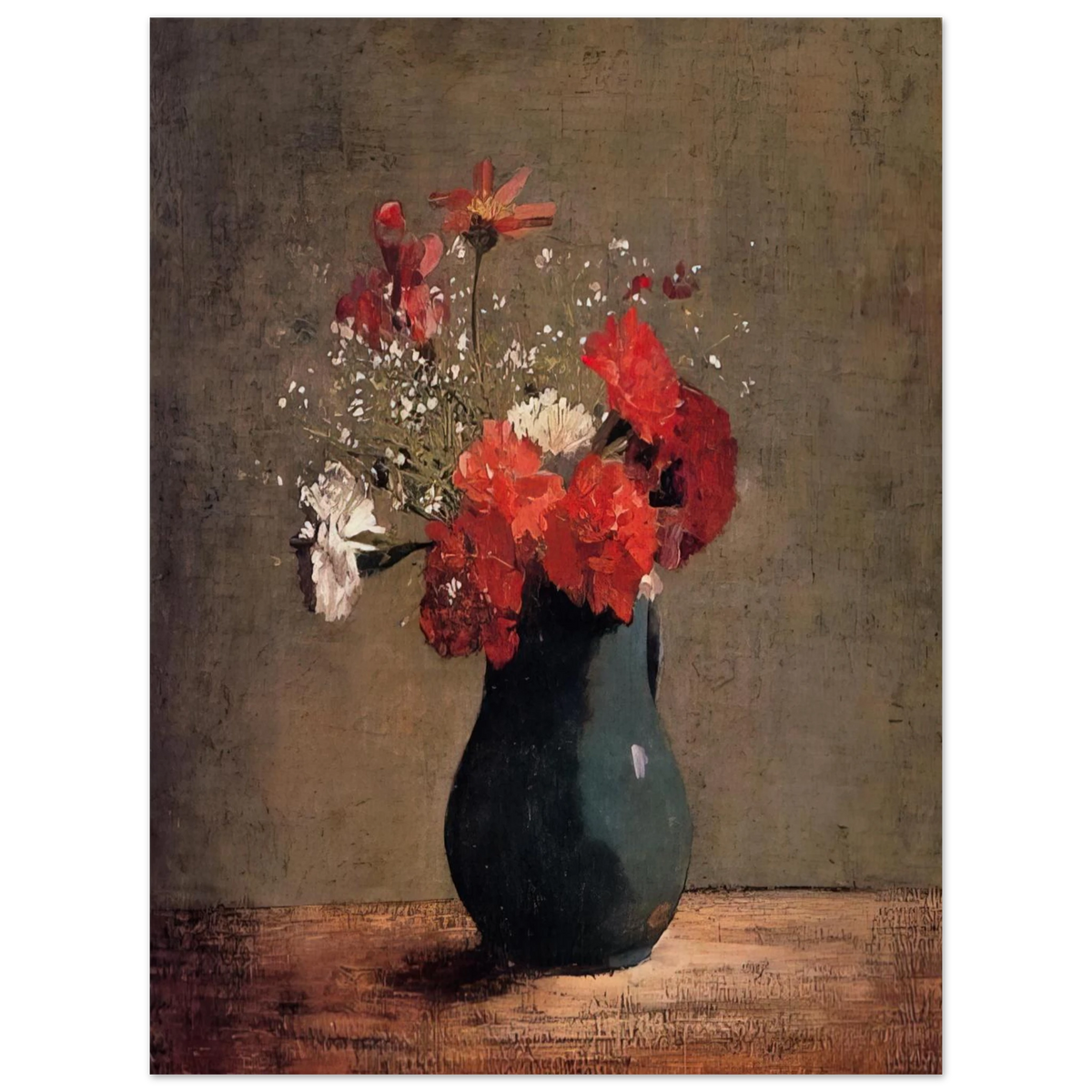 Carnations And Baby's Breath In A Green Pitcher by Odilon Redon – art poster
