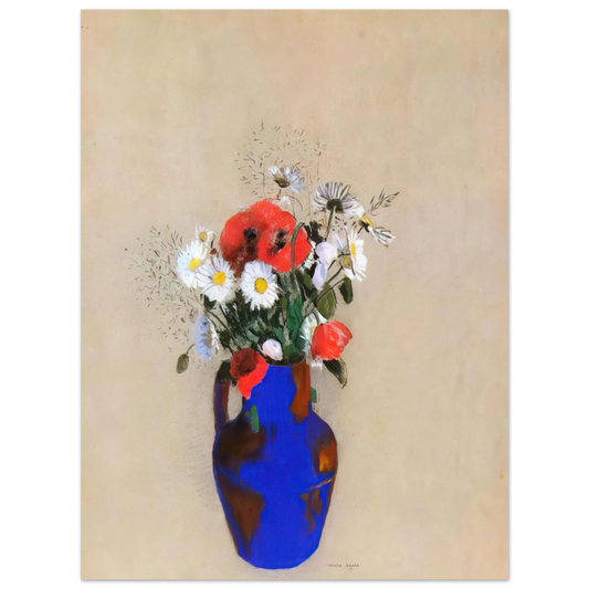 Poppies And Daisies In A Blue Vase by Odilon Redon – art poster, view 2