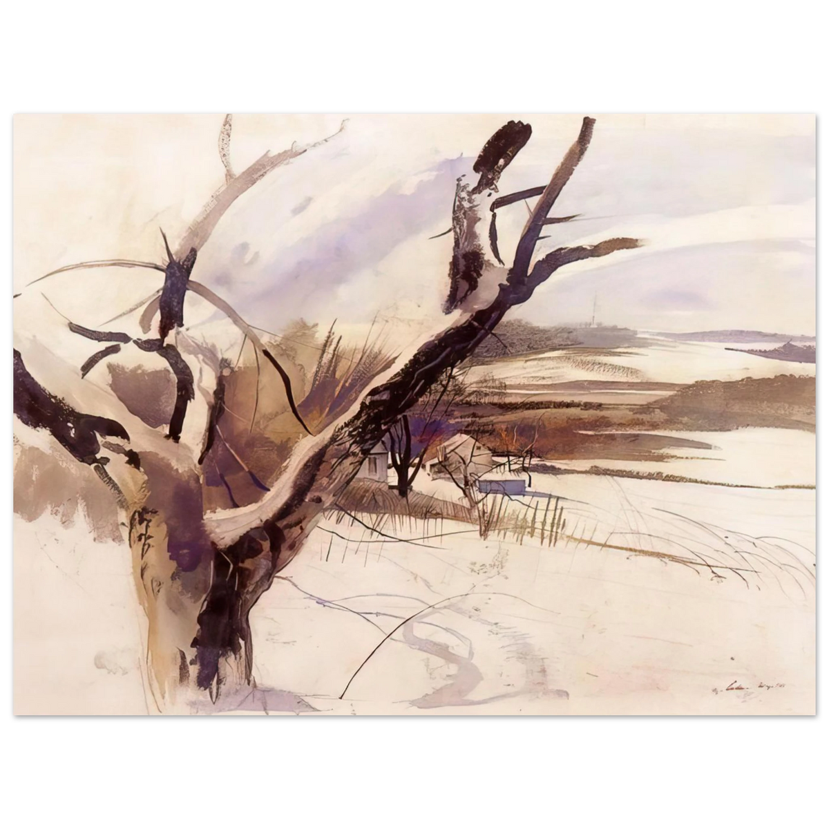 Winter Farm Scene by Andrew Wyeth – art poster, view 2