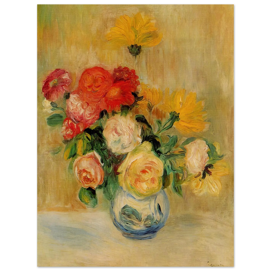 Vase Of Roses And Dahlias by Pierre-Auguste Renoir – art poster