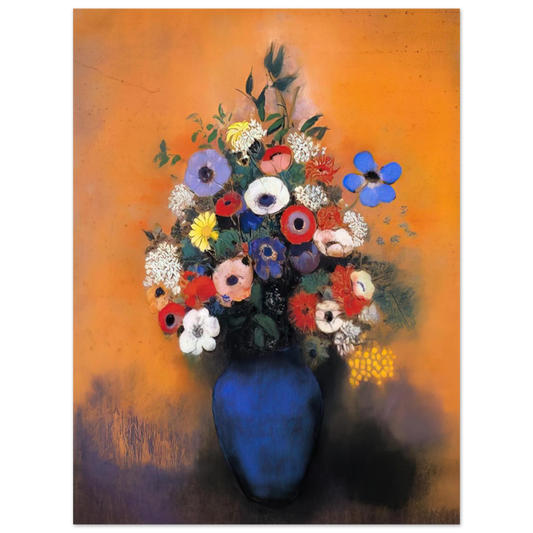 Minosas Anemonies And Leaves In A Blue Vase by Odilon Redon – art poster, view 2