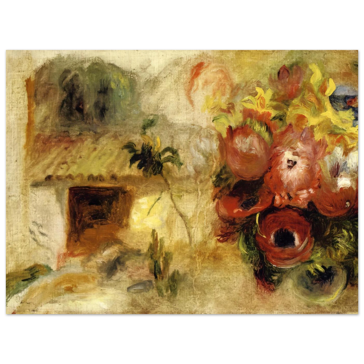 Small House, Buttercups And Diverse Flowers (study) by Pierre-Auguste Renoir – art poster, view 2