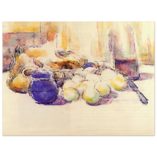 Blue Pot And Bottle Of Wine by Paul Cézanne – art poster, view 2