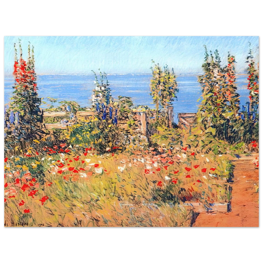 Hollyhocks, Isles Of Shoals by Childe Hassam – art poster, view 2