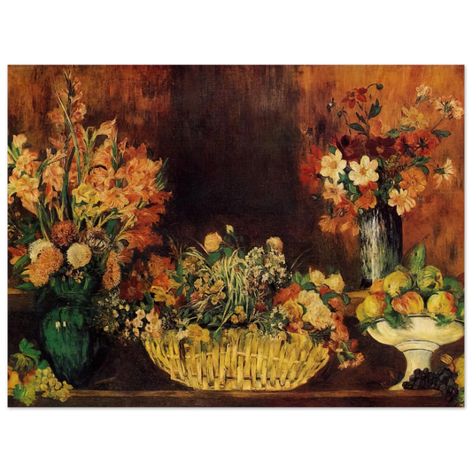 Vase, Basket Of Flowers And Fruit by Pierre-Auguste Renoir – art poster