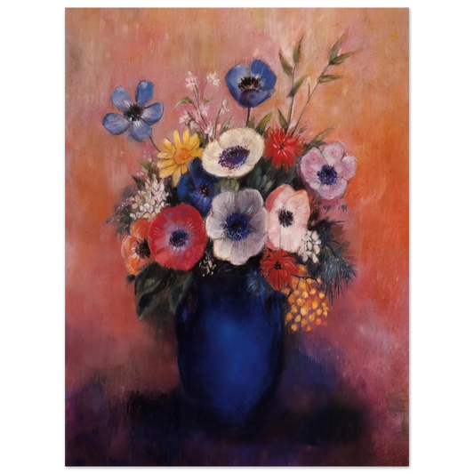 Bouquet Of Flowers In A Blue Vase 1 by Odilon Redon – art poster, view 2