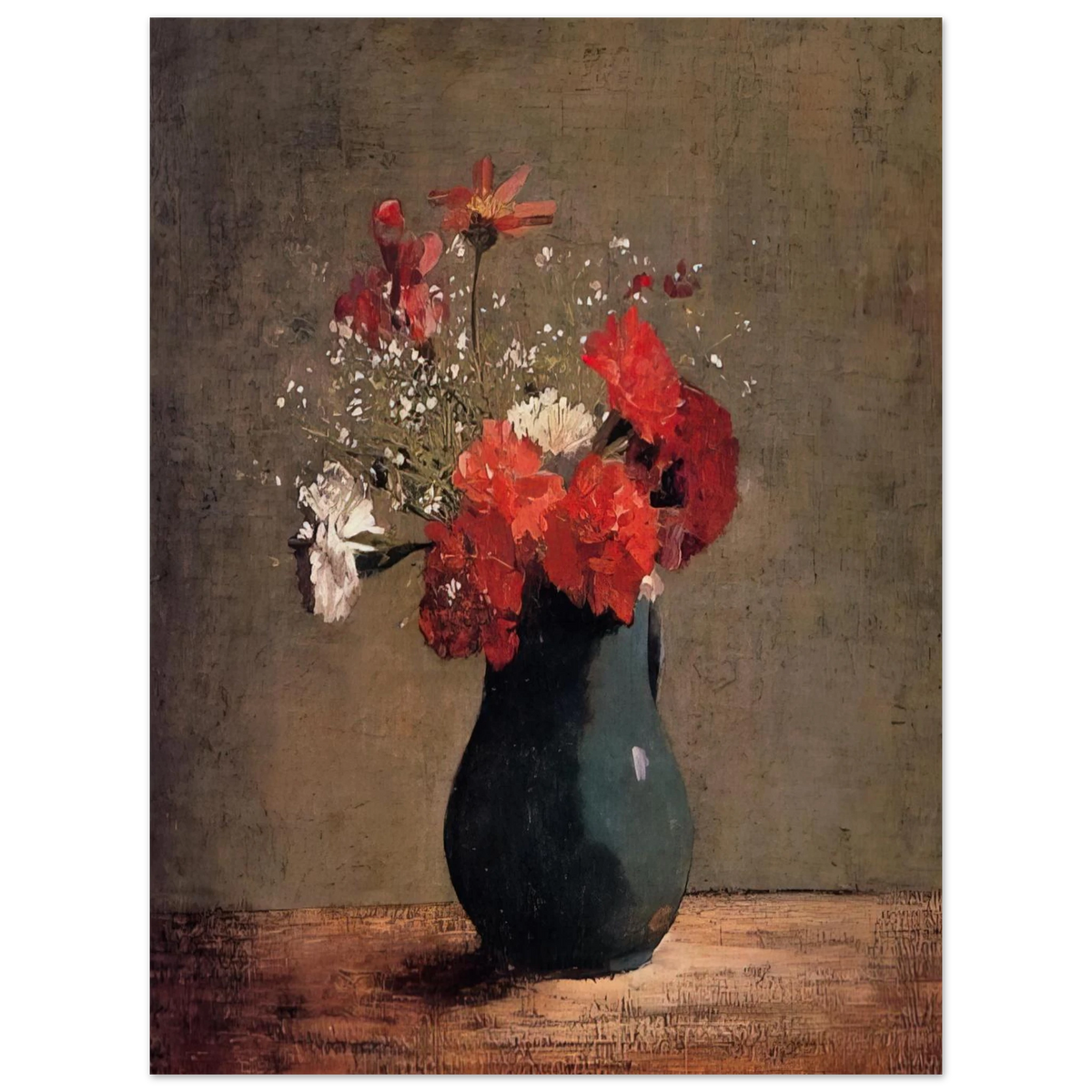 Carnations And Baby's Breath In A Green Pitcher by Odilon Redon – art poster, view 2