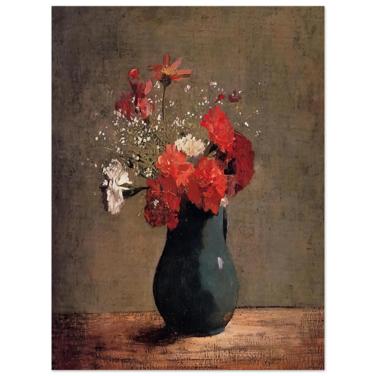Carnations And Baby's Breath In A Green Pitcher by Odilon Redon – art poster, view 2