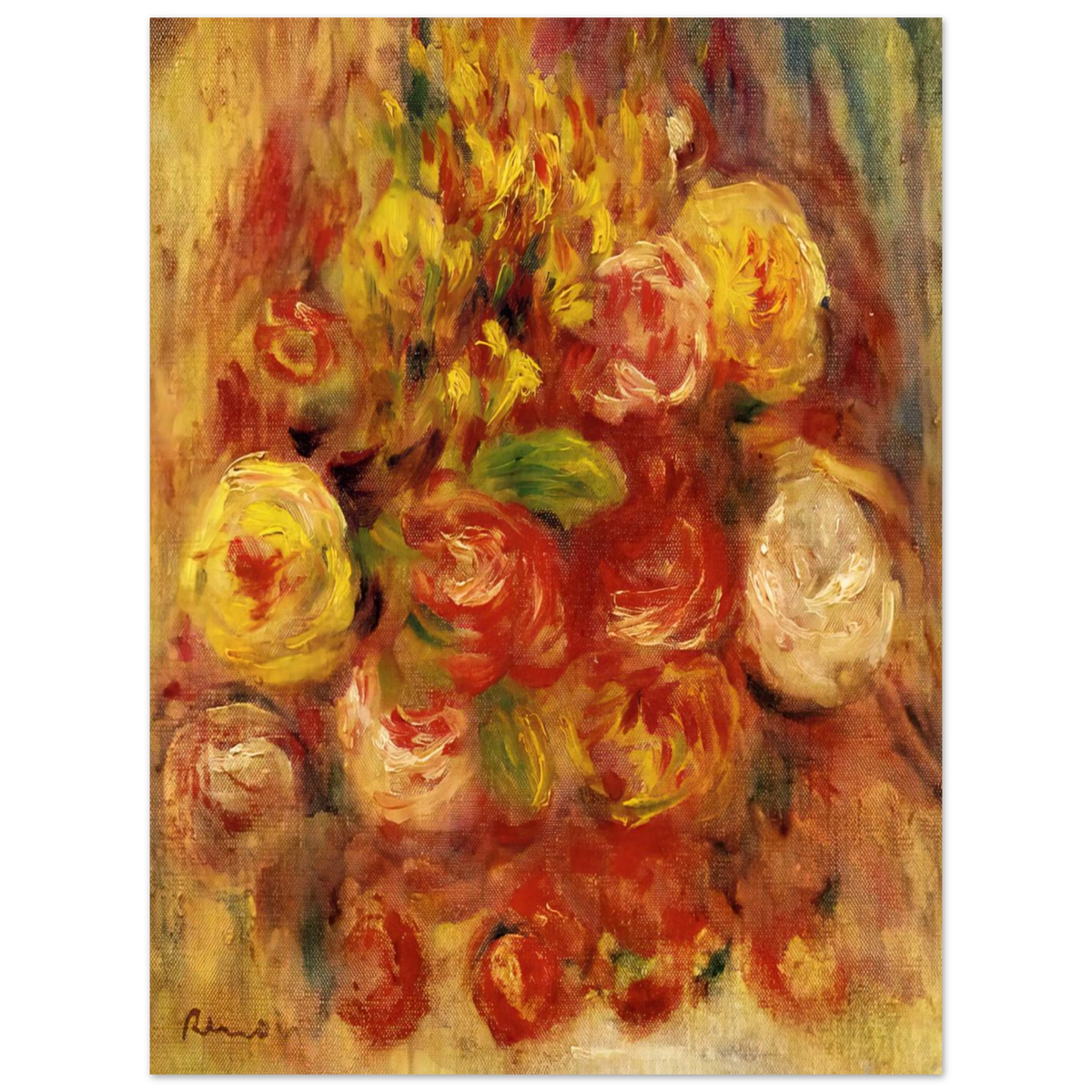 Flowers In A Vase With Blue Decoration by Pierre-Auguste Renoir – art poster, view 2