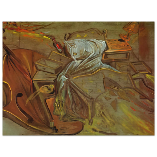 Bed And Two Bedside Tables Ferociously Attacking A Cello by Salvador Dali – art poster