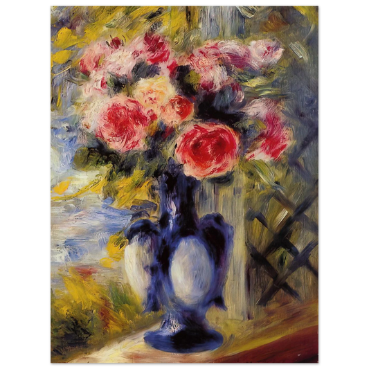 Bouquet Of Roses In A Blue Vase by Pierre-Auguste Renoir – art poster