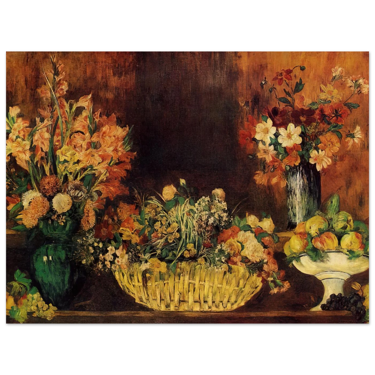 Vase, Basket Of Flowers And Fruit by Pierre-Auguste Renoir – art poster, view 2