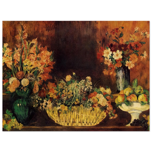 Vase, Basket Of Flowers And Fruit by Pierre-Auguste Renoir – art poster, view 2