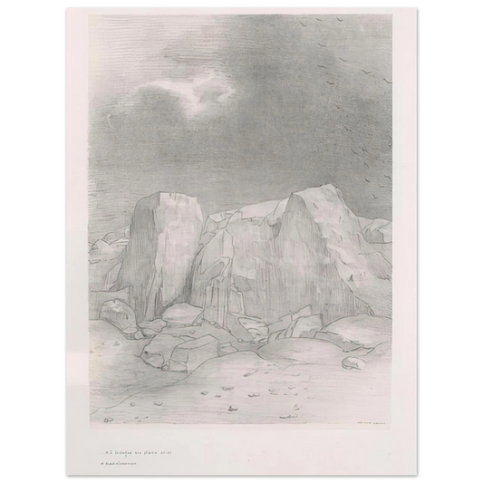 And He Discerns An Arid Knoll Covered Plain Plate 7 by Odilon Redon (1896) – art poster