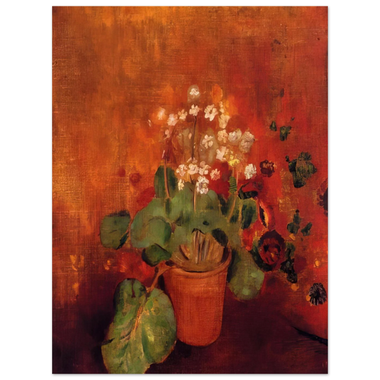 Flowers In A Pot On A Red Background by Odilon Redon – art poster, view 2