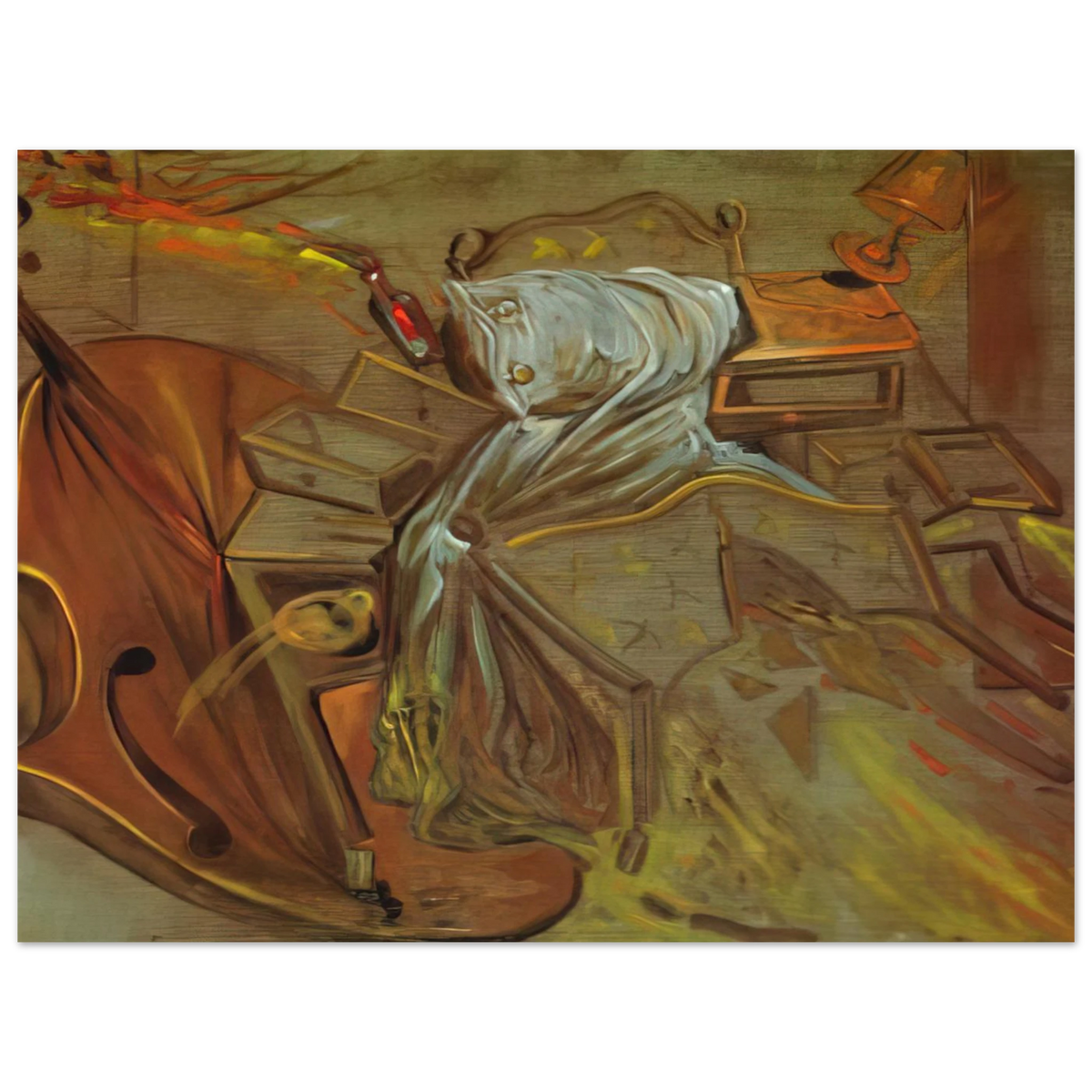 Bed And Two Bedside Tables Ferociously Attacking A Cello by Salvador Dali – art poster, view 2