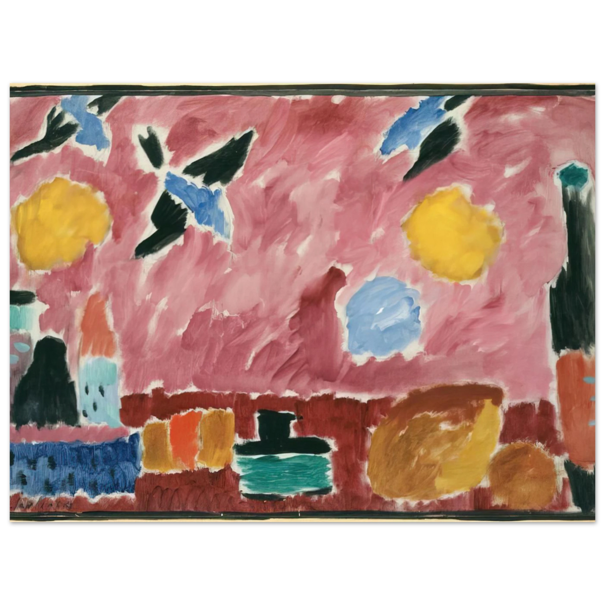 Still Life With Bottle Bread And Red Wallpaper With Swallows by Alexej von Jawlensky (1915) – art poster, view 2