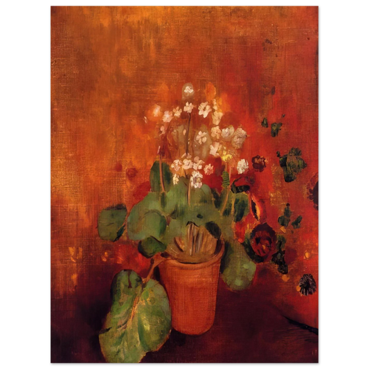 Flowers In A Pot On A Red Background by Odilon Redon – art poster
